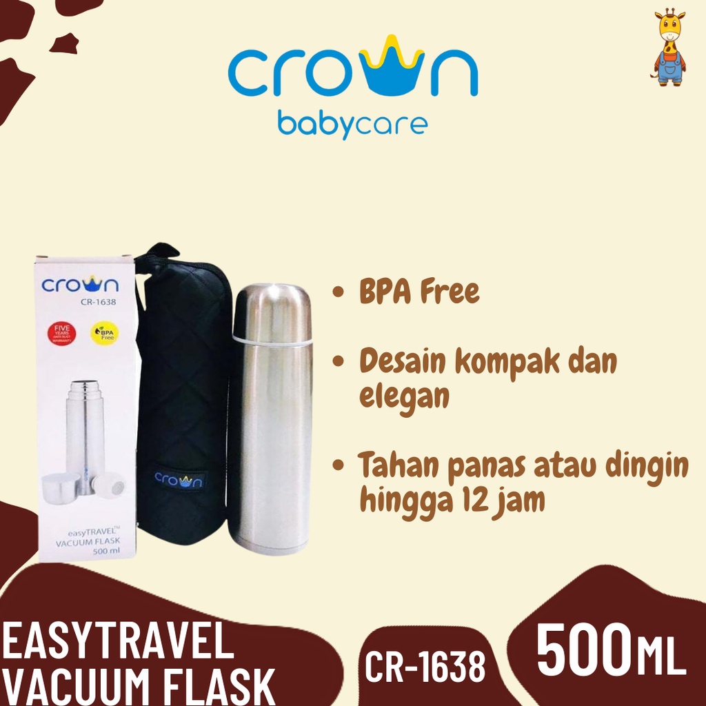 Crown Easytravel Vacuum Flask 1000ml / 750ml / 500ml / 350ml - Termos Tahan Panas