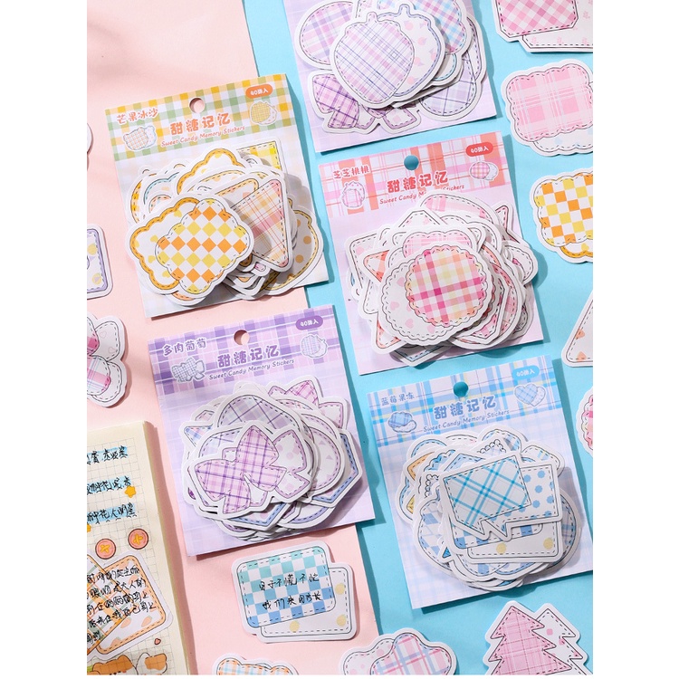 40pcs /pack Kartun Tangan Akun Stiker Dapat Ditulis DIY Handmade Anak Bahan Dekoratif Tas Lucu Grid Series Stickers