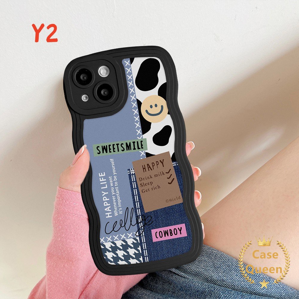 Houndstooth Diamond Pattern Lattice Splicing Flower Case Untuk Redmi 9C NFC A1 10A 12C 10C 9A 9C 10 9 9T Note9 10S 8 10 11 11s Lembut Bergelombang Tepi Pola Kupu-Kupu Splicing Penutup Senyum