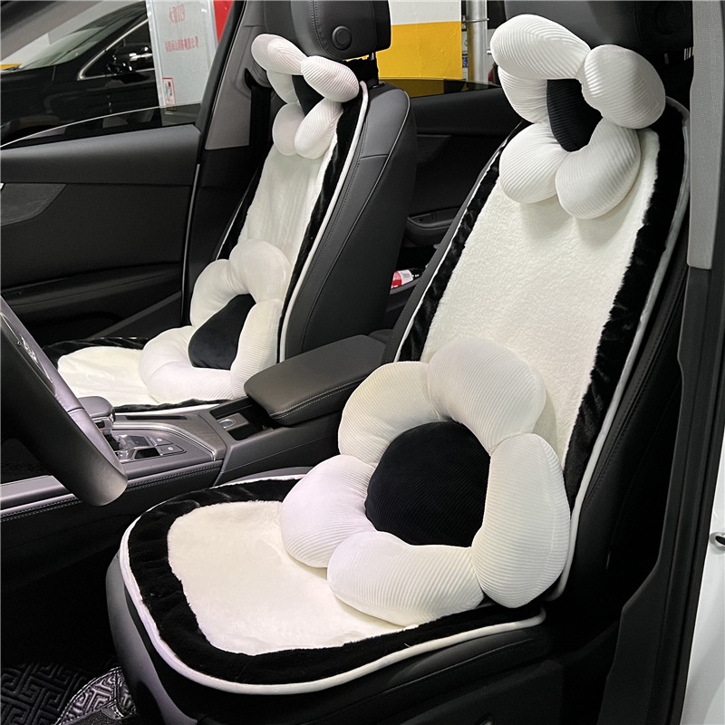 Bantal Leher Bunga Hitam Putih Kreatif Mobil, Penopang Pinggang Lucu Kartun Mobil
