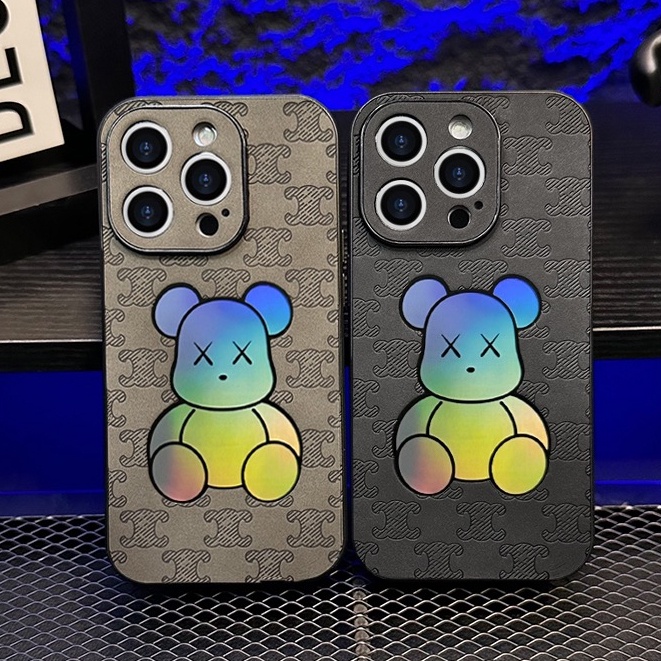 Terbaru!! Laser violence bear Black case phone Untuk Iphone 7Plus 8Plus X XR XS Max11 12 13 14 pro max READY Laser fashion brand skin series Iphone Casing Handphone