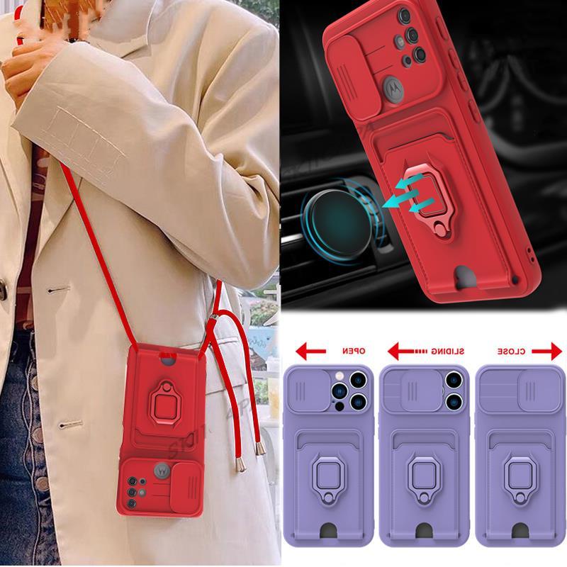 Untuk Motorola MOTO G10 G30 G22 G31 G41 G42 G50 G51 G60S G62 case Dompet slot Kartu Stand holder Penutup Belakang Untuk MOTO G9 Play Power Crossbody lanyard slide lens Cases