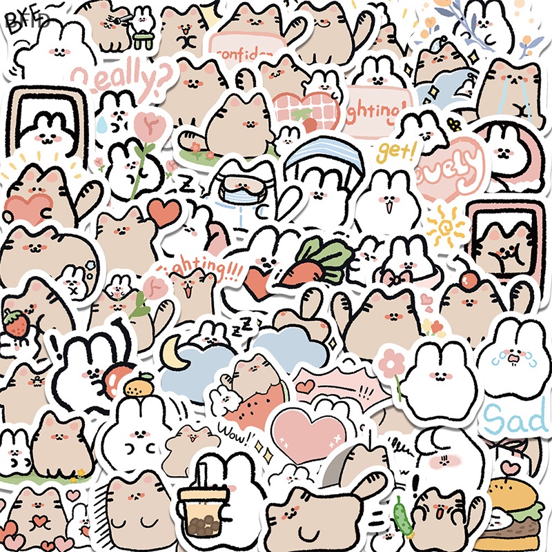 [BFID] 60pcs Kawaii Kucing Kelinci Kartun Stiker Hewan Lucu Decals Mainan Anak DIY Scrapbook Laptop Stationary Gitar Koper Stiker Mobil [ID]