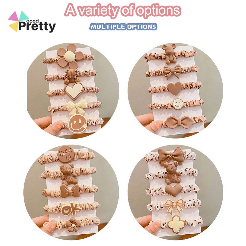 5pcs/1 set Karet rambut bulu,Ikat Rambut Korea Anak,Ikat Rambut Elastis