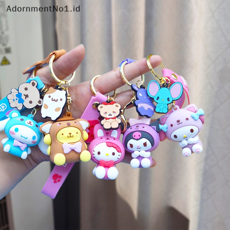 [AdornmentNo1] Sanrio gantungan kunci Hello Kitty Kuromi Keyring boneka mainan kartun My Melody ransel PVC liontin untuk wanita tas Ch cewek hadiah