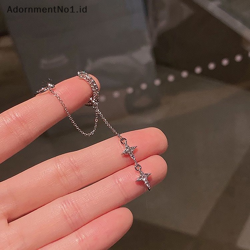 [AdornmentNo1] Shiny warna Silver kristal rumbai Non Cuff anting klip telinga untuk wanita berlian imitasi bintang perhiasan Cartilage palsu