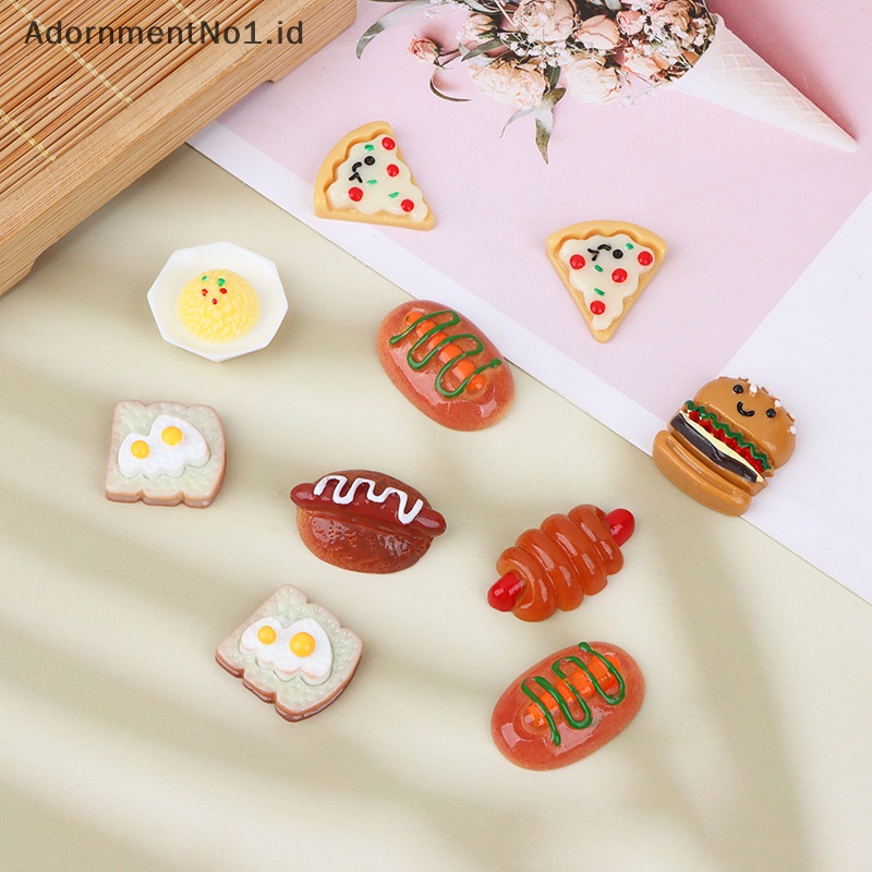 [AdornmentNo1] 10pcs Hand-ed Resin imitasi Mini Pizza Hamburger datar kembali pola miniatur aplikasi DIY Scrapbook Craft dekorasi