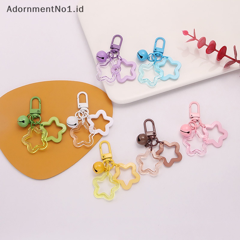 [AdornmentNo1] Bintang berujung lima lonceng liontin gantungan kunci elegan warna permen tas Keyring perhiasan untuk wanita gadis mobil gantung Trinket Key Holder