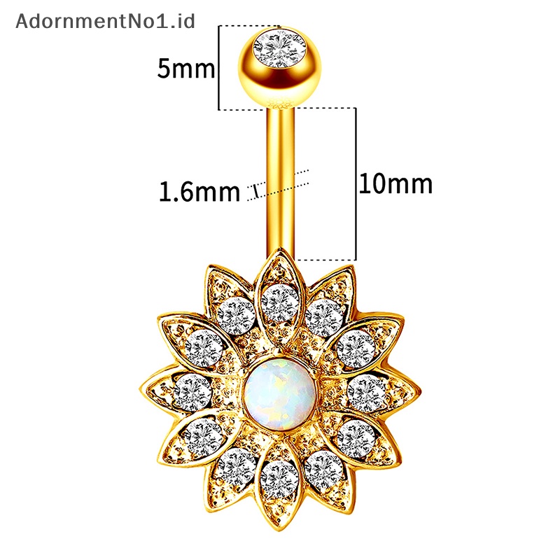 [AdornmentNo1] Emas perak warna Stainless Steel Fashion cincin kancing perut bunga zirkon kristal pusar cincin untuk wanita perhiasan tubuh