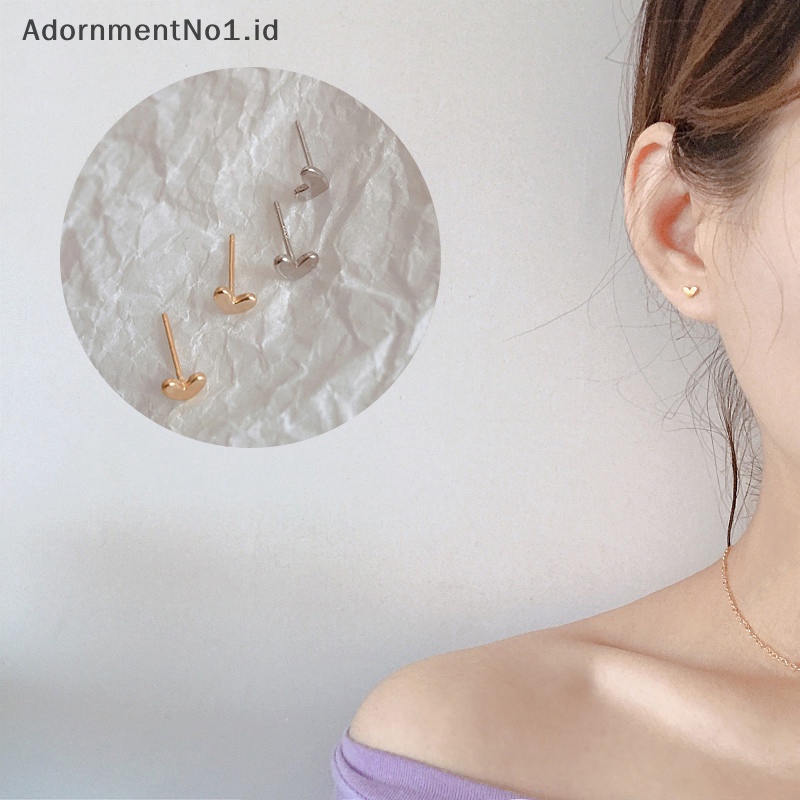 [AdornmentNo1] 1pasang anting tusuk Simple Fashion hati Mini warna emas perak gaya korea Ear Stud Jewelry untuk wanita Tiny Ear