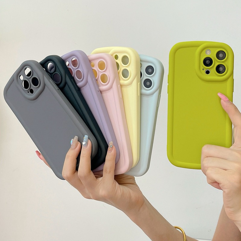 【Skin Feel】Air Bag Silicone SoftCase iPhone XR XS Max 11 12 13 14 Pro Max for Girl Women‘s Fashion Cream Phone Case Macaron Gray Yellow