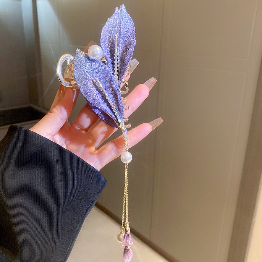 Alloy Embroidered Leaves Hair Clip Pearl Rhinestone Tassel Hairpin Ponytail Clip Woman Hair Accessories