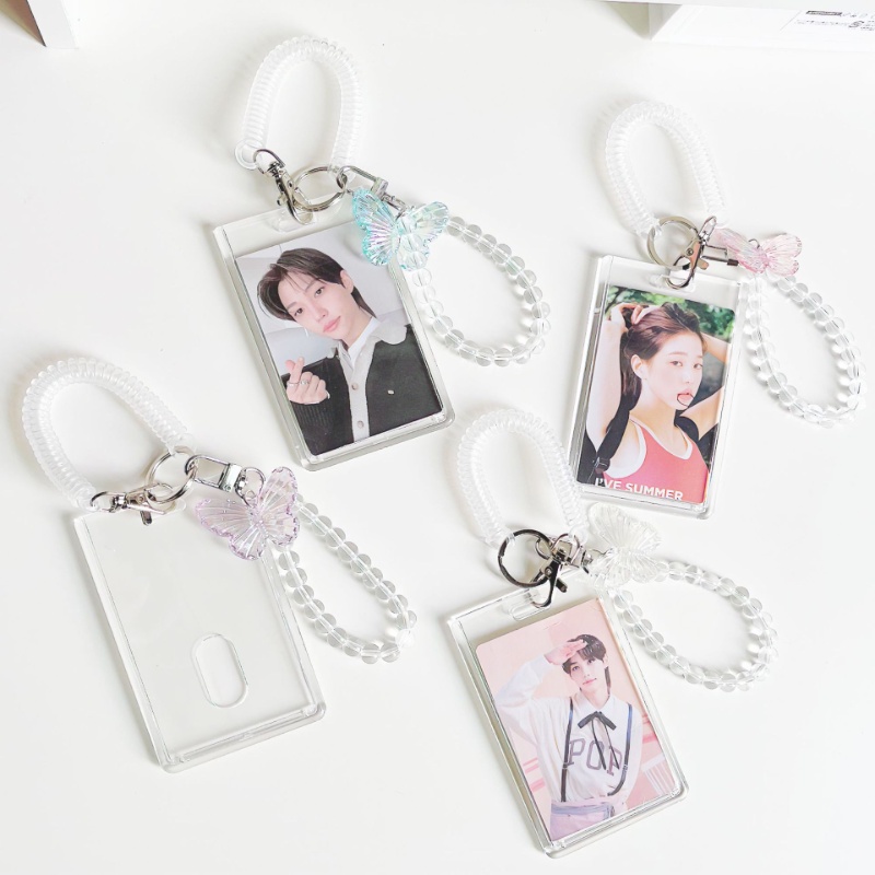 Transparent Double Side Card Protective Case/ Crystal Butterfly Photo Card Holder Keychain/ Kpop Idol Acrylic Bank Card Case