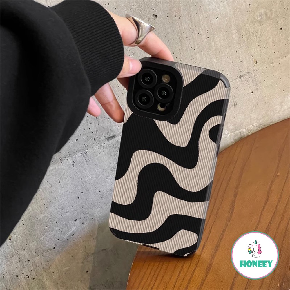 Black White Wave Pattern Phone Case For iPhone 14 11 12 13 Pro Max 14Plus 7 8 Plus X XS Max XR Shockproof Soft TPU Back Cover