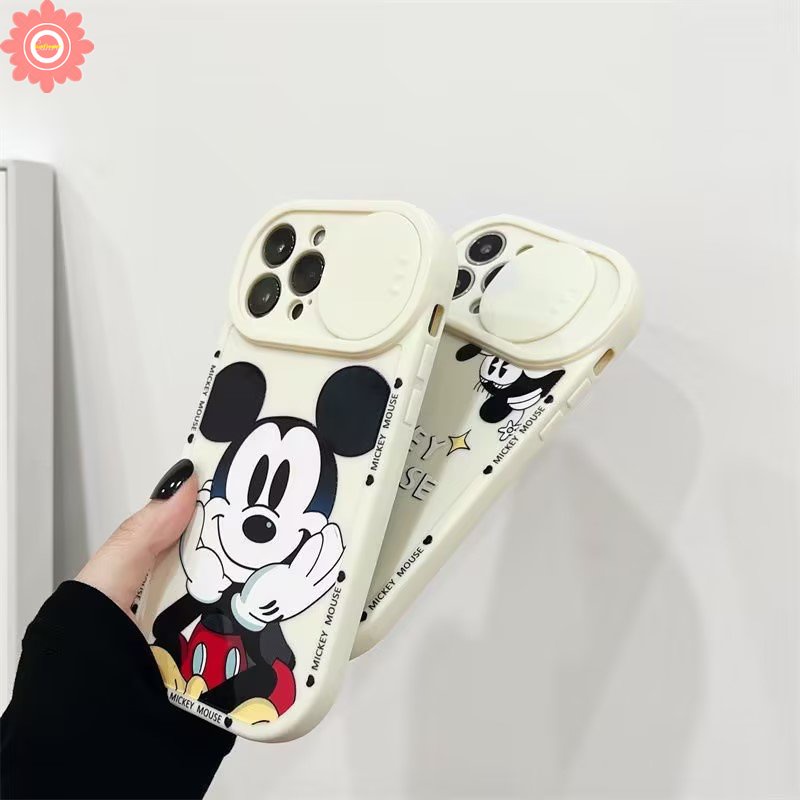 Couple Cute Mickey Mouse Phone Case Compatible for iPhone 11 13 12 Pro Max 7Plus 8Plus XR X XS Max Push Pull Window Cartoon Disney Strawberry Bear Lotso Camera Lens Protector Cover