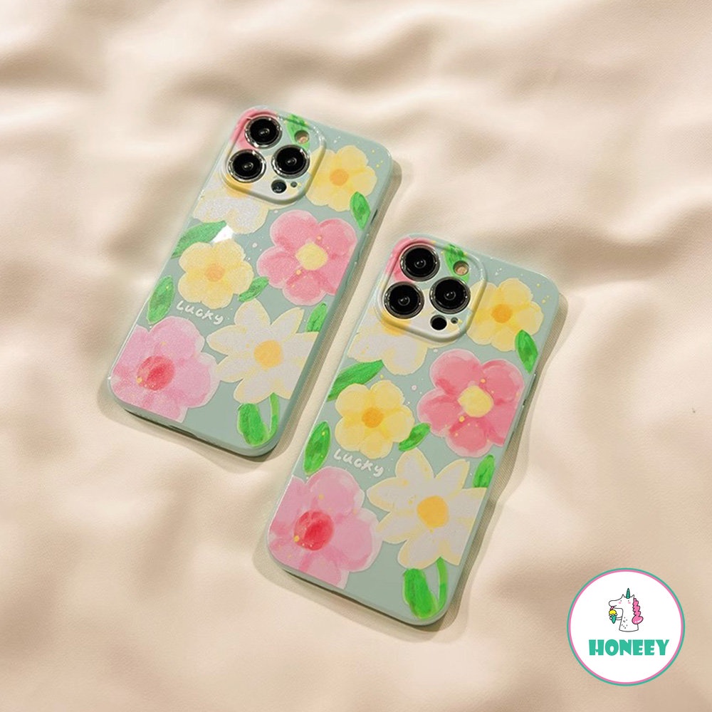 Oil Painting Water Blue Pink Flower Phone Case Compatible for iPhone 14 Pro 13 12 11 Pro Max 14Plus SE TPU Case Cover