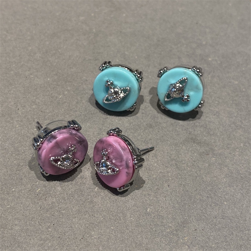 Anting Bulat Tinta Saturnus Ratu Saturnus Perempuan Gaya Manis Keren Klasik Retro Mini Niche Earrings Earrings