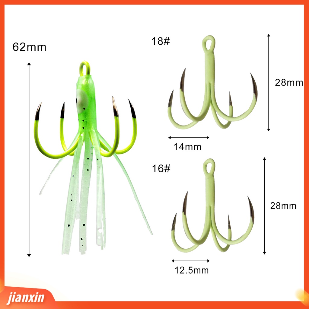 (In Stock) 2Pcs/Set Luminous 4kait Tajam Bentuk Gurita Umpan Pancing Buatan Aksesoris Memancing Untuk Pecinta Memancing