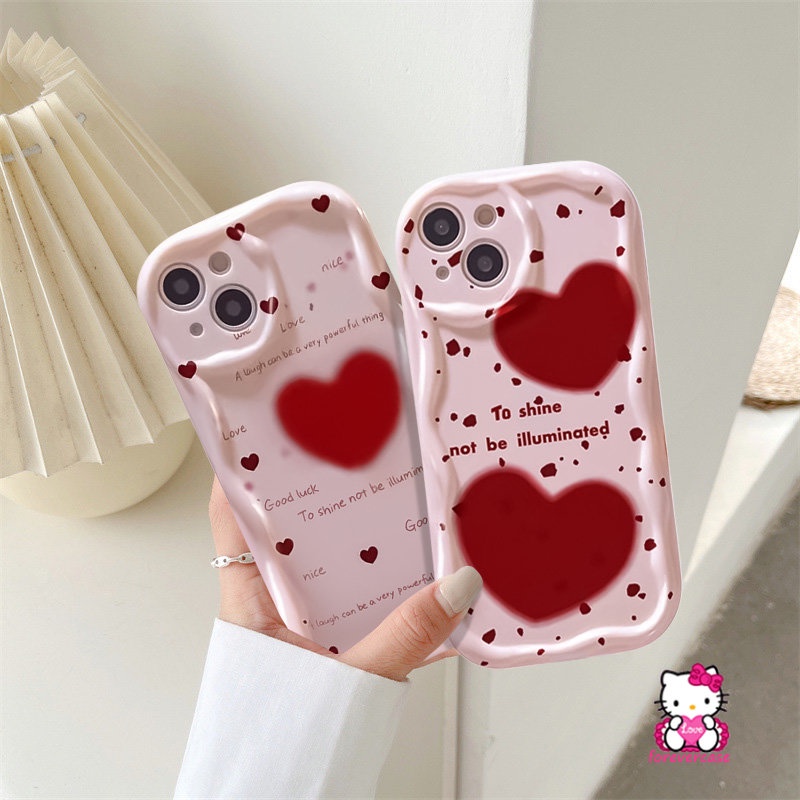 Simple English Shockproof Case Compatible For iPhone 7Plus 6 7 8 6s Plus 11 13 12 14 Pro Max XR XS X Max SE 2020 3D Wavy Curved Edge Red Love Heart Doodle Phone Soft Cover