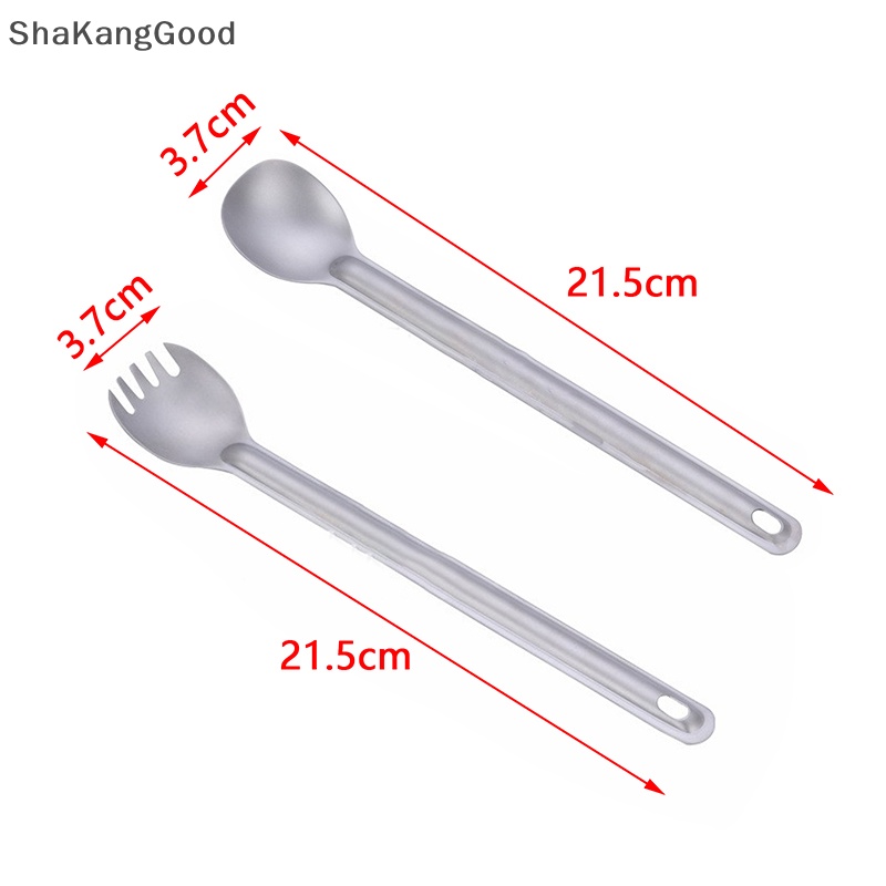 Skid Outdoor Titanium Peralatan Makan Titanium Murni Garpu Sendok Camping Gagang Panjang Dipanjangkan Portabel Kopi Pengaduk Logam Dessert Spoon SKK
