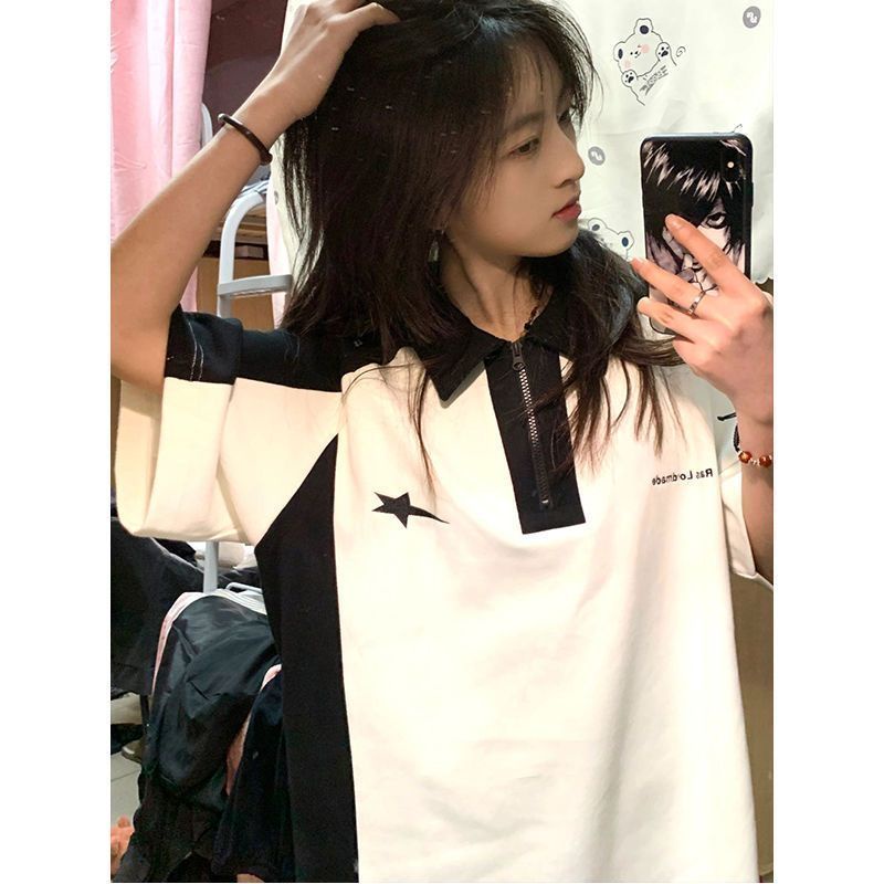 Premium Polo Shirt Wanita Lengan Pendek Oversize Casual Atasan