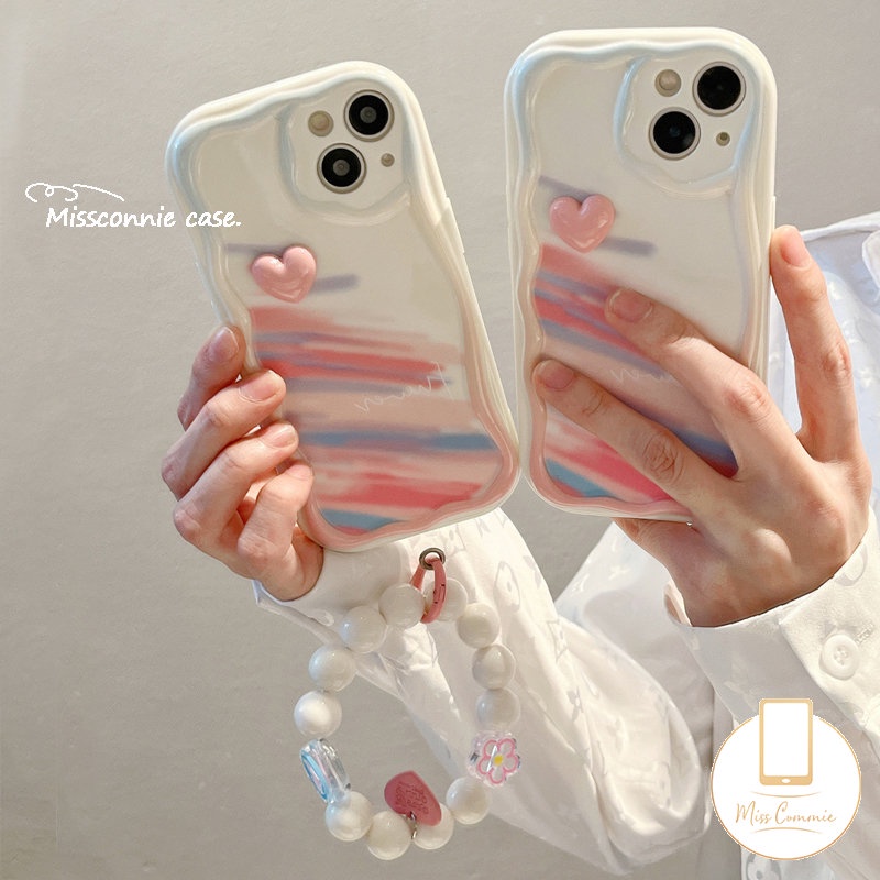 Case Gelang Tangan Love Heart Untuk Redmi Note12 11 8 11s 10s 9 10 Pro Max Redmi 10C 10A A1 9 10 9T 9A A2 9C NFC POCO M3 Art Watercolor Graffiti Rainbow 3D Wavy Curved Edge Case