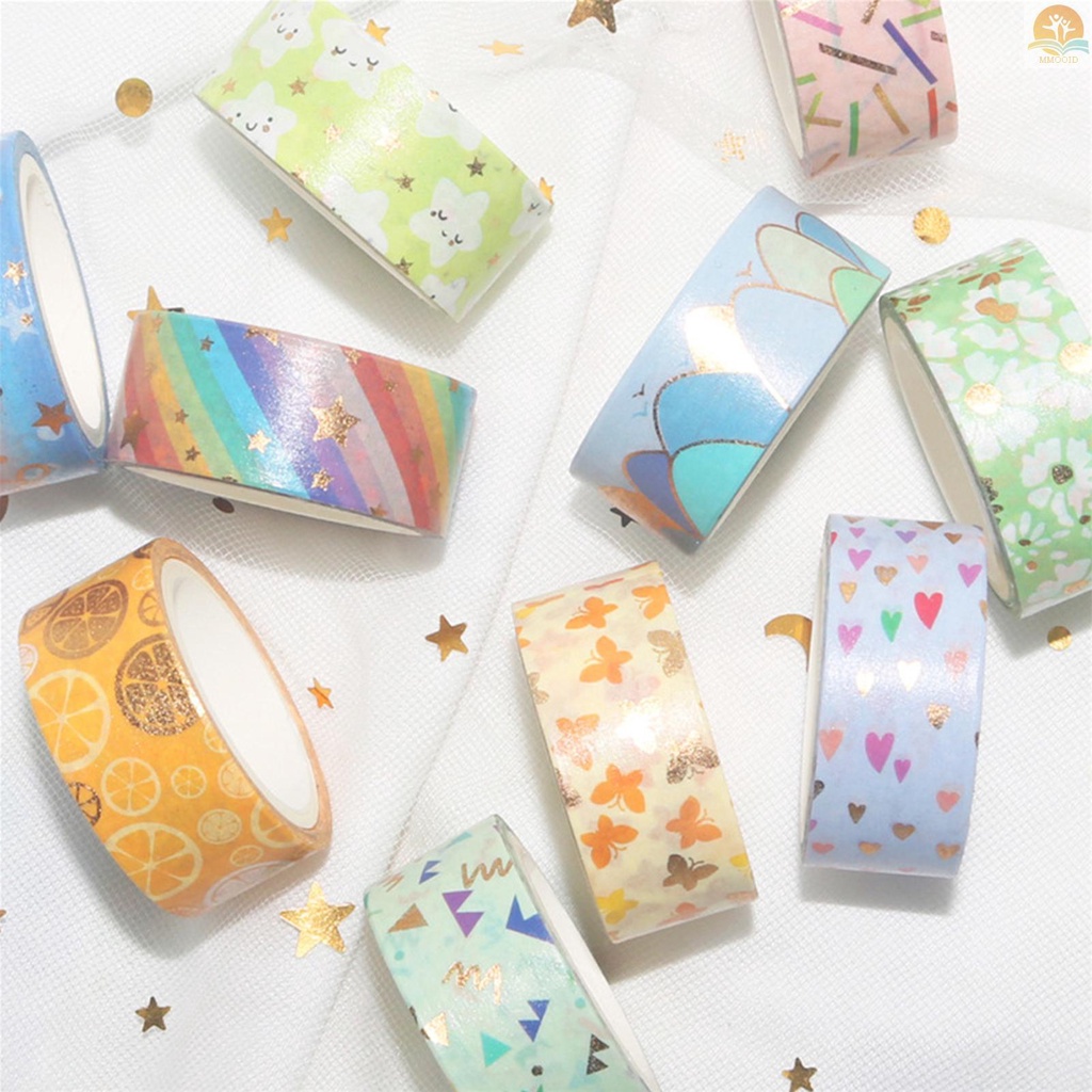 In Stock 12roll Washi Tape Set Pola Lucu Foil Emas Masking Tape Lebar 15mm Perekat Dekoratif Tape Stiker Untuk Kerajinan DIY Jurnal Planners Scrapbooking Card Gift Wrapping