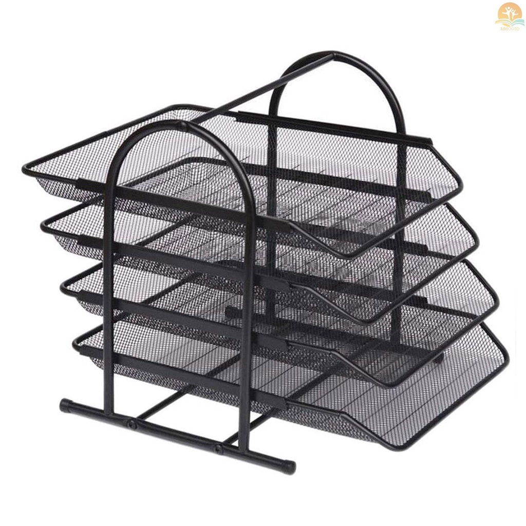 In Stock Nampan Tempat File 4tingkat Rak Majalah Meja Organizer Dokumen Jaring Besi Metal Untuk Rumah Atau Kantor