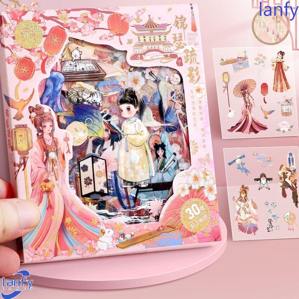 LANFY Stiker Alat Tulis 30lembar Self Adhesive Album Planner Tangan Akun Stiker Hias Hanfu Cewek Bahan Decals