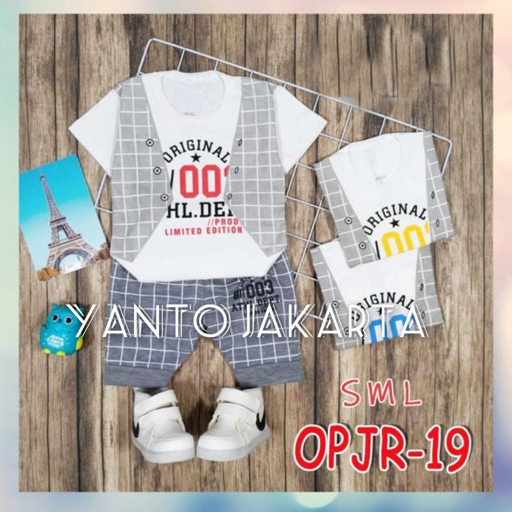 BAJU ANAK LAKI LAKI MOTIF ROMPI SETELAN UMUR 1-2 TAHUN