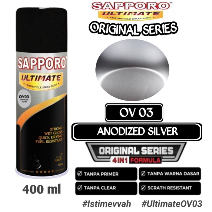 

OV03 ANODIZED SILVER SAPPORO ULTIMATE 400ml Cat Semprot Pylok Pilok