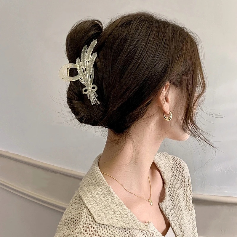 Populer Hiu Klip Untuk Wanita Gadis Fashion Hiasan Kepala Ponytail Holder Vintage Warna-Warni Besar Gandum Telinga Rambut Cakar Korea INS Gaya Aksesoris Rambut Temperamen Elegan Jepit