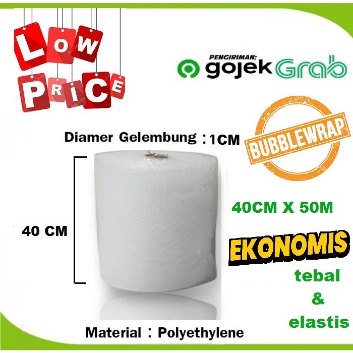 

BUBBLE WRAP ROLL POTONGAN BENING BUBLE WARP PUTIH EKONOMIS - 60CM X 50 METER