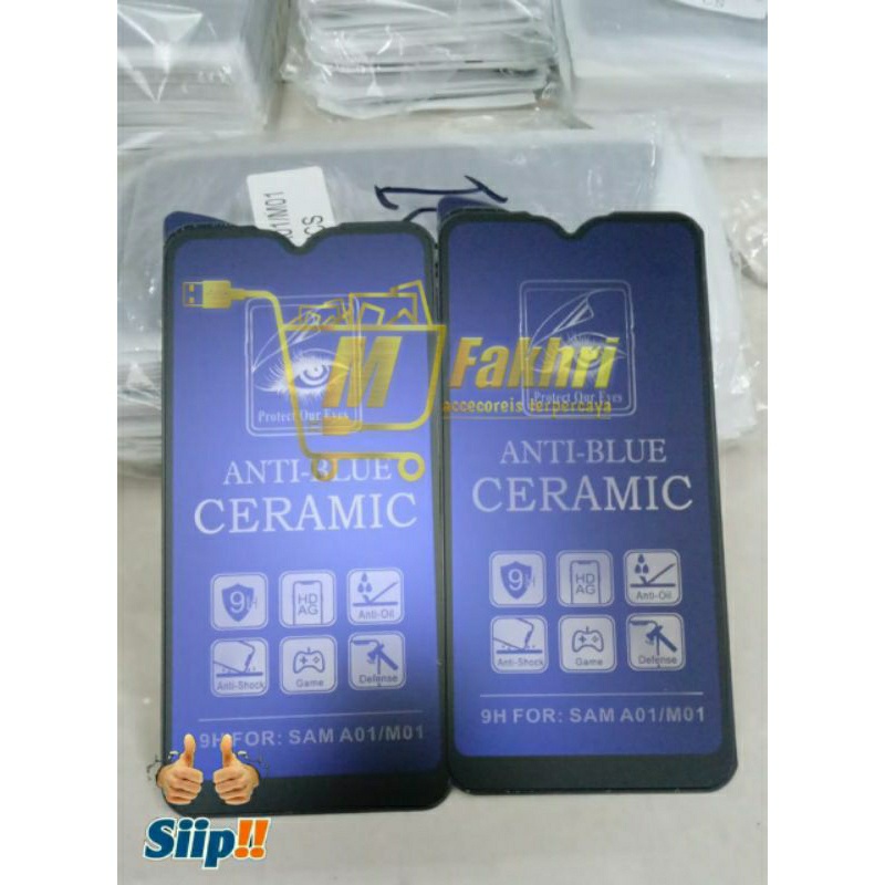 tg tempered glass ceramic blue Samsung a01 M01 anti radiasi anti gores Samsung a01 m01