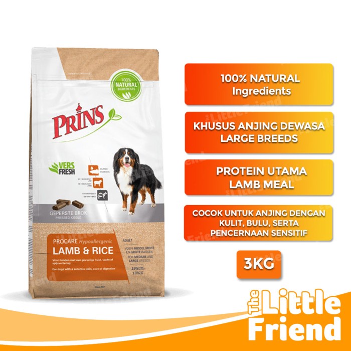 Makanan Anjing Dewasa Skin Sensitif PRINS LAMB &amp; RICE HYPOALLERGENIC