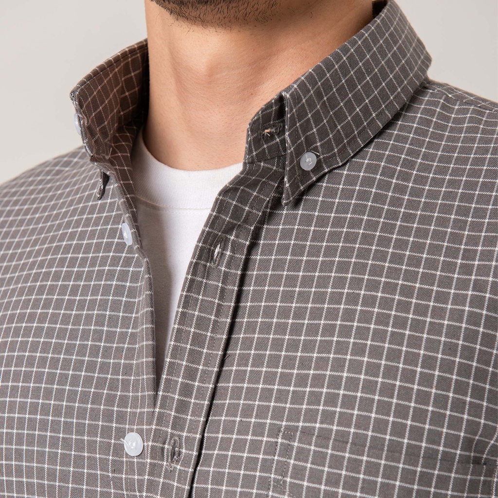 Kemeja Kotak Garis Pria WOODCUTTER Plaid Basic Shirt - Grey Abu Lengan Panjang