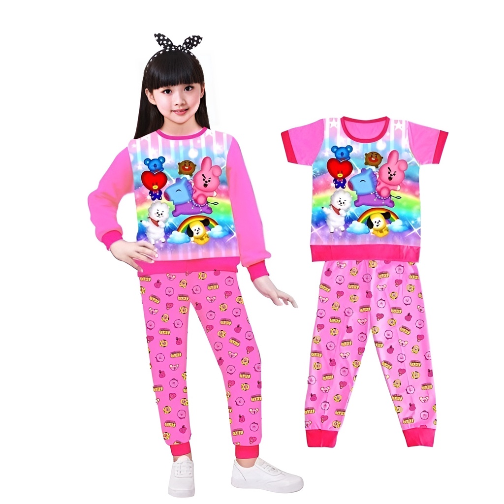 STELAN JOGER/BAJU SETELAN ANAK PEREMPUAN USIA 1-10 TAHUN LENGAN PENDEK DAN PANJANG MOTIF BTS21 dress
