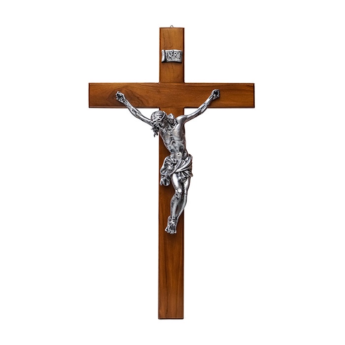 Salib Gantung Katolik Kayu Jati 70cm-Salib Katolik-Pajangan Dinding - Silver