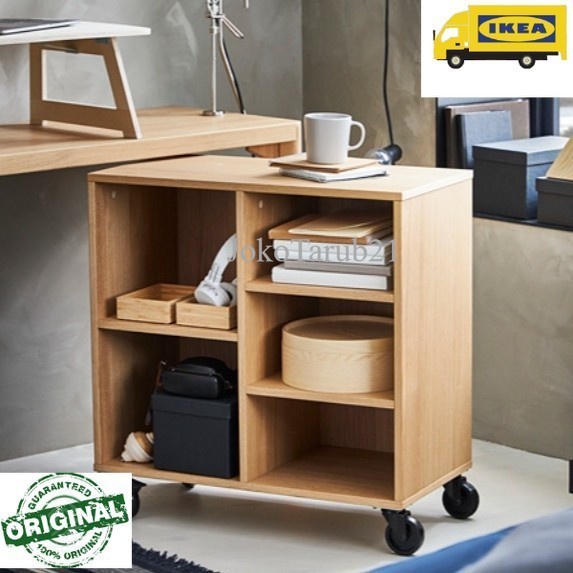 Seri KEA Rak Buku Beroda Cantik Minimalis Serbaguna 67x69cm Efek Kayu murah