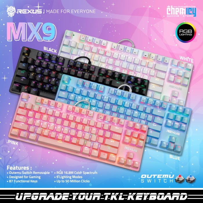 Rexus Legionare MX9 TKL RGB Mechanical Gaming Keyboard - Putih, Red Switch