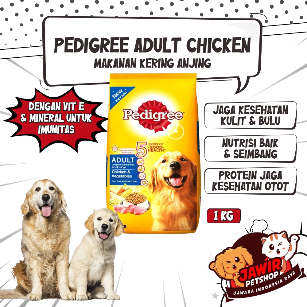 PEDIGREE ADULT CHICKEN 1KG Dog Food Makanan Anjing Dewasa Pedigre 1 Kg Untuk Bulu Panjang Kering Ciken Dry Dogfood &amp; Penggemuk Chiken And Vegetable imunitas hair and skin