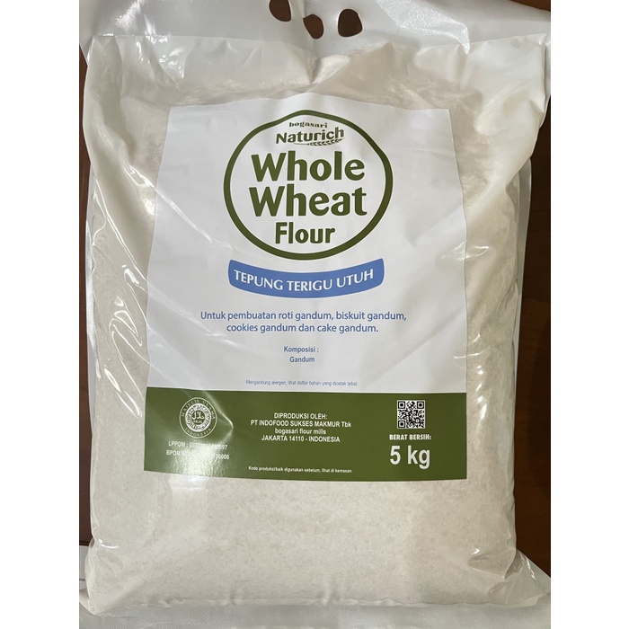 

Naturich tepung Gandum Utuh 5kg Bogasari Whoe Wheat Four