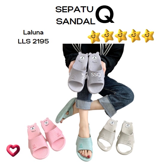 LALUNA 2195 Sandal selop Wanita Import Karet Smile Motif Cute Bear