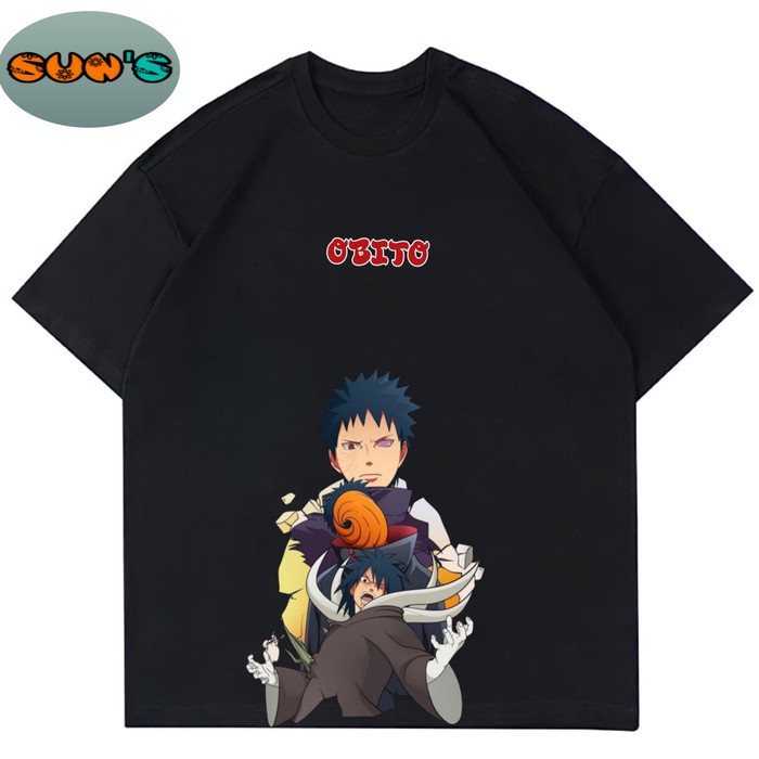 Kaos baju OBITO tshirt anime t shirt OVERSIZE dewasa Pria Wanita - Hitam, S