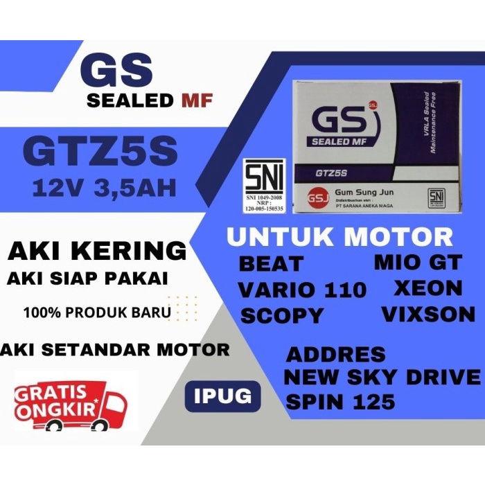 Aki Motor Honda Beat Karbu/FI, Vario 110, Mio Soul GTZ5S GS Aki Kering