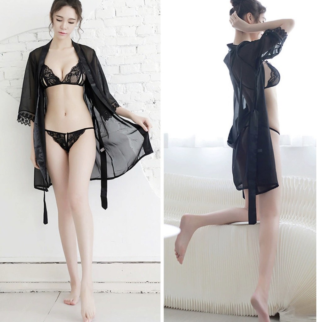 Sale Lingerie Wanita Big Size Set Bra Gstring Transparan Fashion Terbaru Set Cd + Bra Renda Segi 3