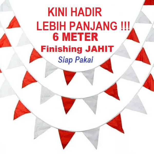 Umbul Umbul Bendera Segitiga Merah Putih 6 meter / baner merah putih segitiga warna warni / hut RI /