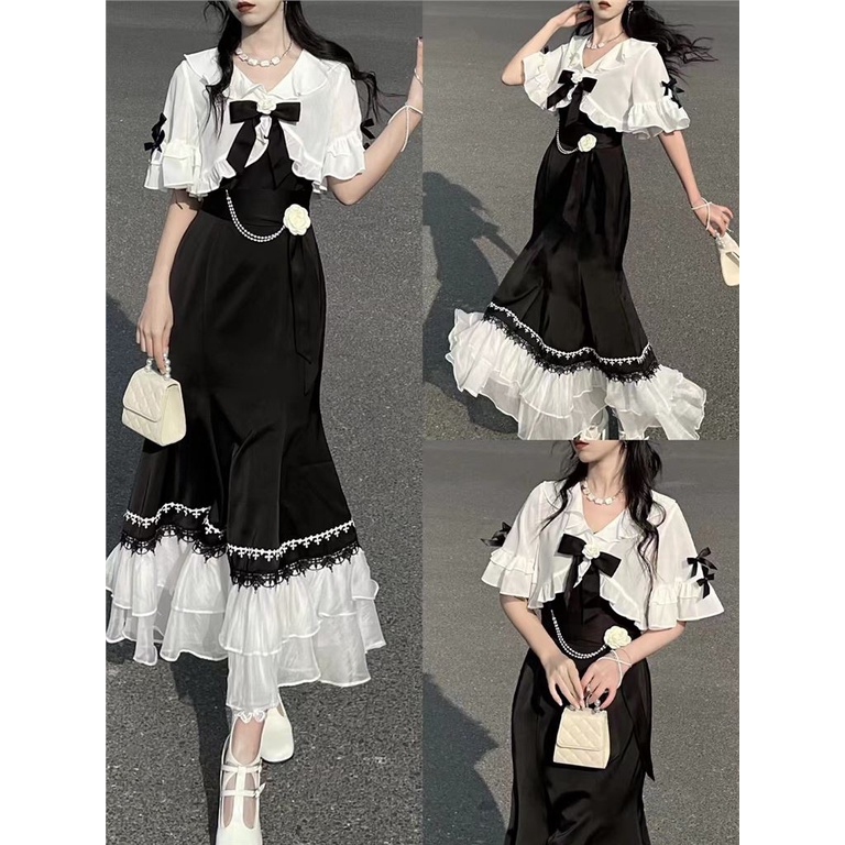 COD##Black skirt/Korean dress/French suit/Victorian dress/Black fishtail dress/Bridgerton dress