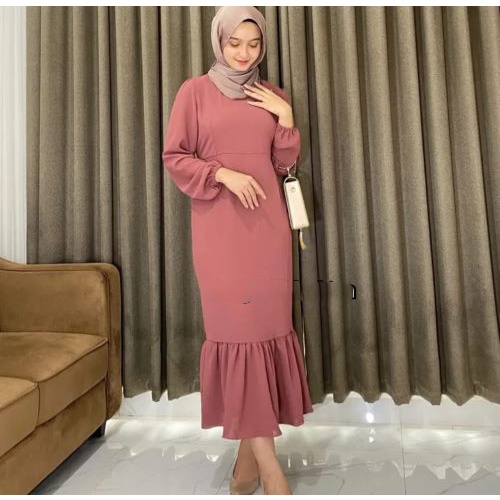 BAJU WANITA DRESS/dress bahan crinkle / Tali Pinggang / size M L XL//Siska midi
