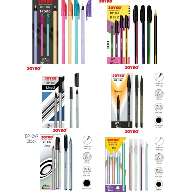 

Pulpen Ballpoin Hitam Joyko Murah Warna Warni Terang Polos Bercorak 1 pak isi 12 pulpen
